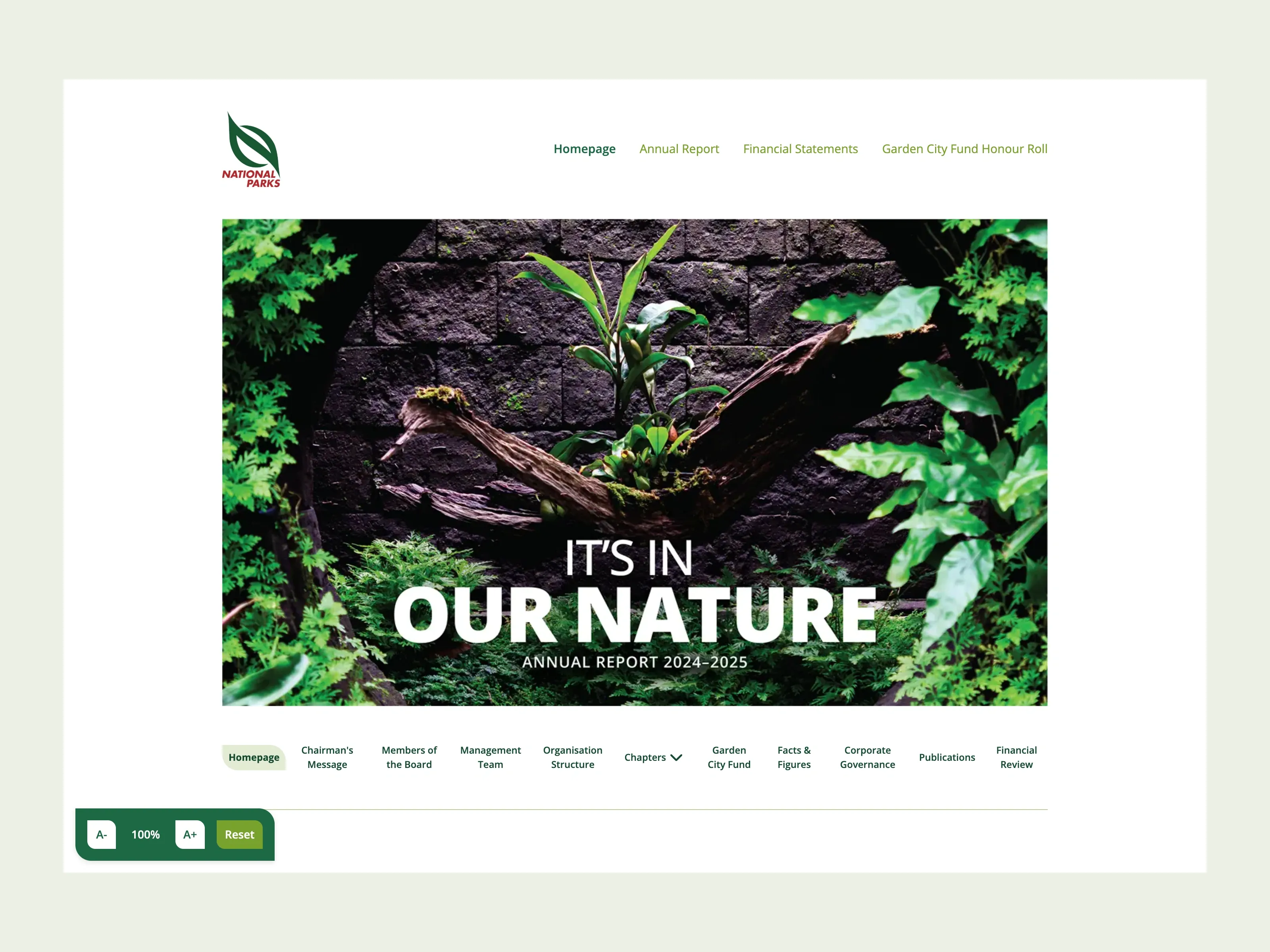 NParks annual-report public preview with a nature cover and report navigation.