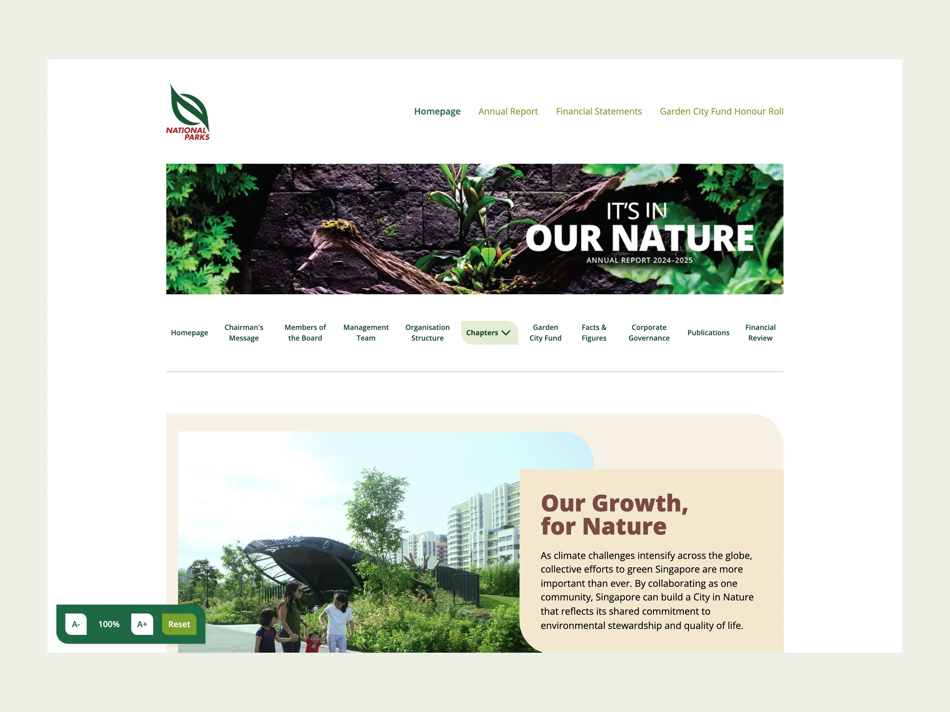 Our Growth for Nature chapter in the NParks report preview.
