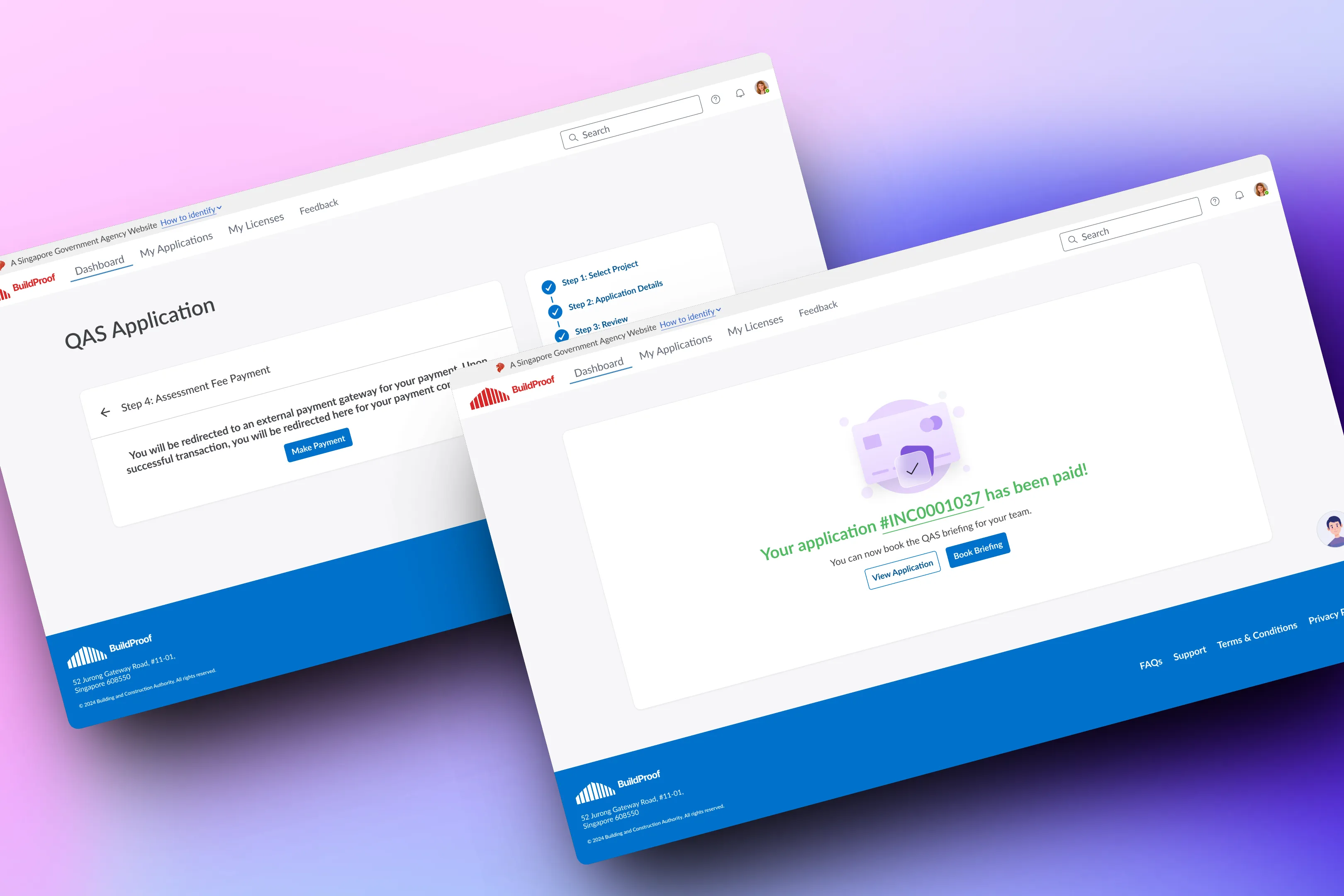 Application payment gateway and payment success screens