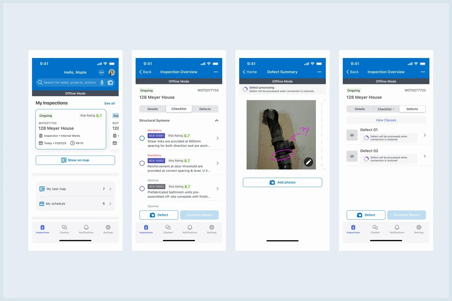 Offline mode with persistent status indicators and sync queue
